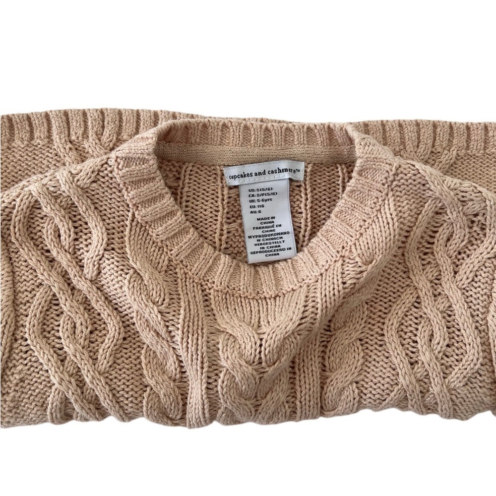 cupcakes & cashmere Cable Knit Sweater - Beige w/Metallic Fibers | Girls S (5/6) - Picture 3 of 4